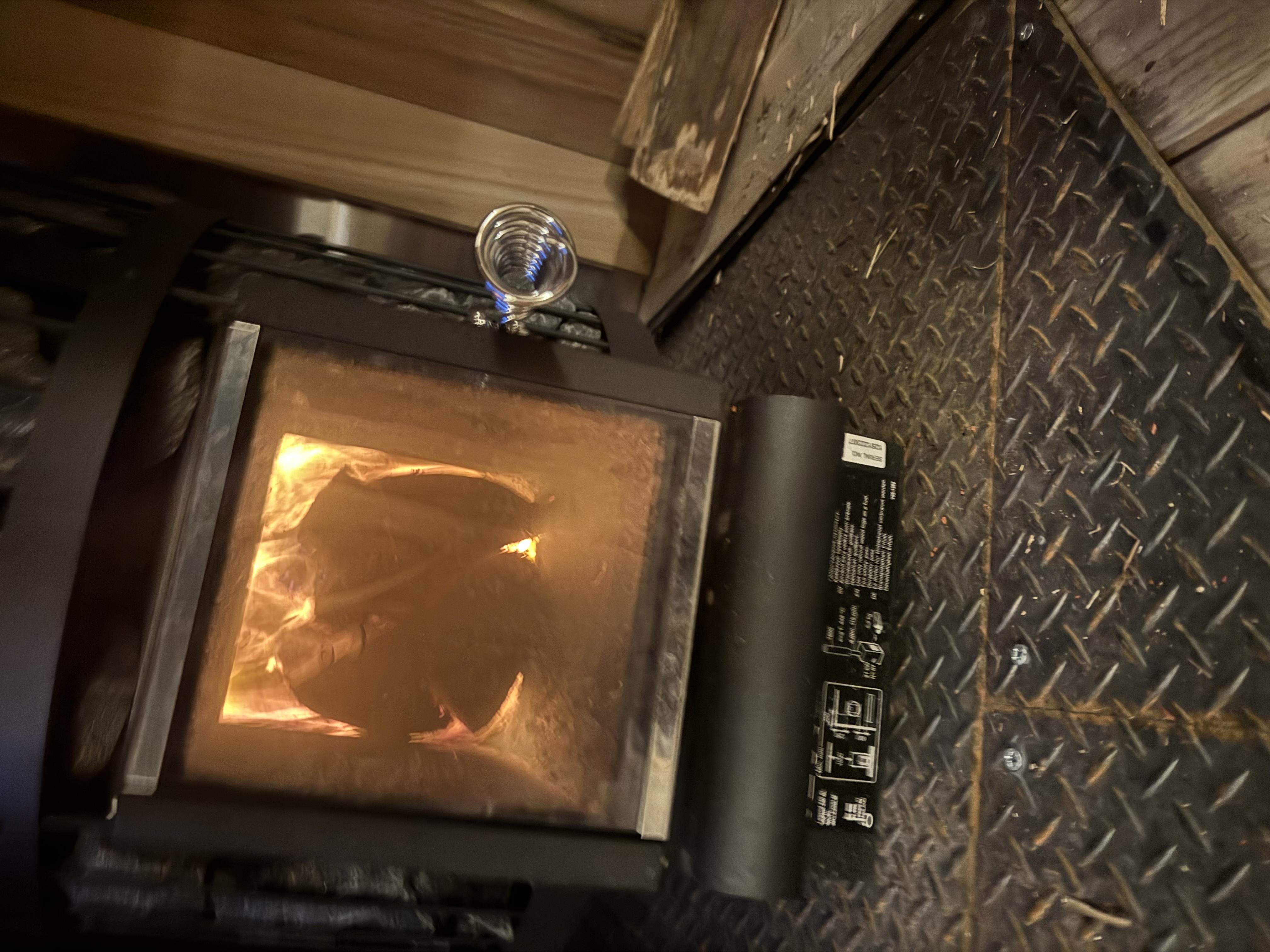 Wood-fired sauna stove flames